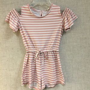 Pink and Cream striped shorts romper - Size 10